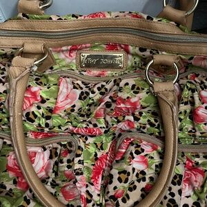 Vintage 2000s Betsey Johnson Large Tote Leopard and Rose Print
